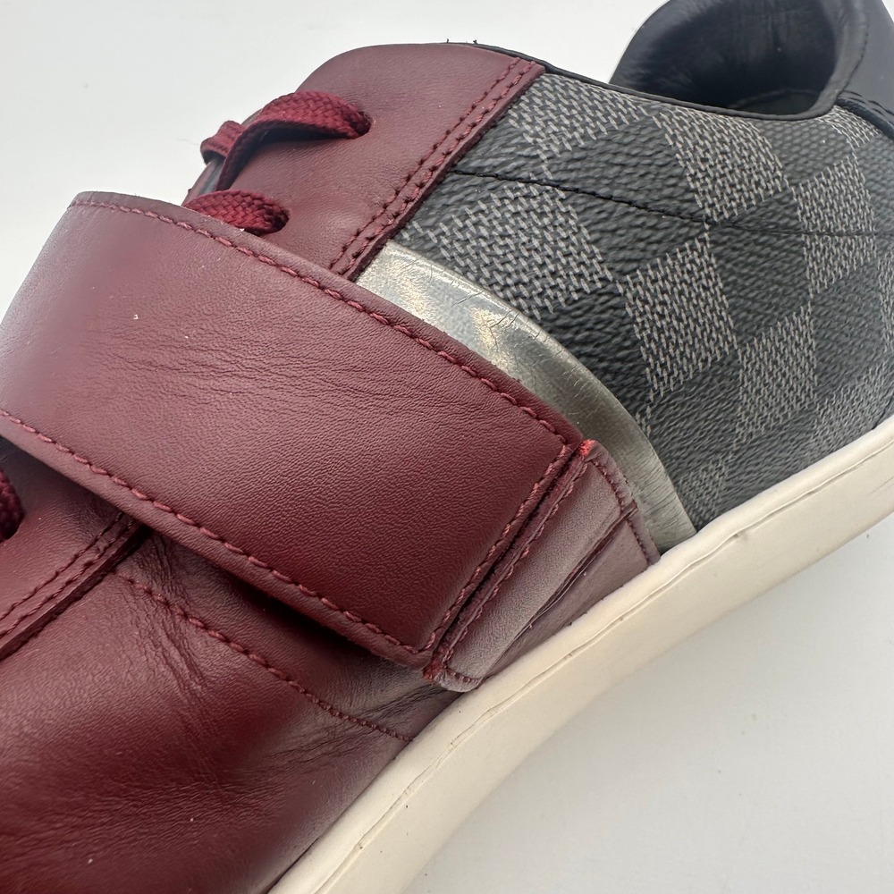 Louis Vuitton Damier Graphite Burgundy Leather Strap Sneakers Mens Low Top 9.5 - Picture 5 of 16